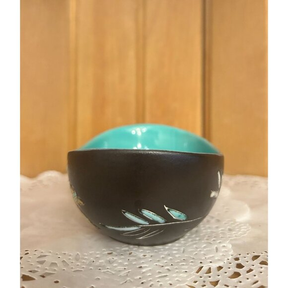 Vintage Canadian Pottery Creamer & Sugar Bowl Set By Herta Decorated Leaf Design - Picture 8 of 9